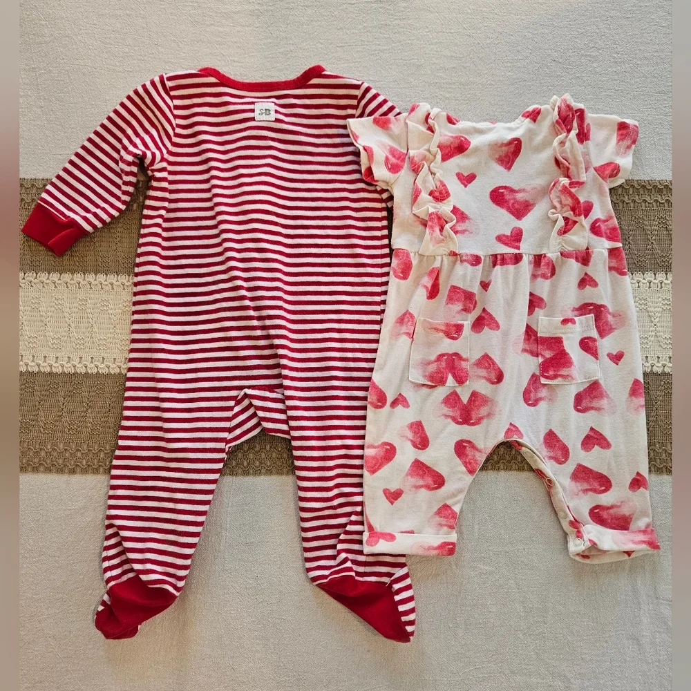 Red and White Striped Baby Outfit Set Sz NB